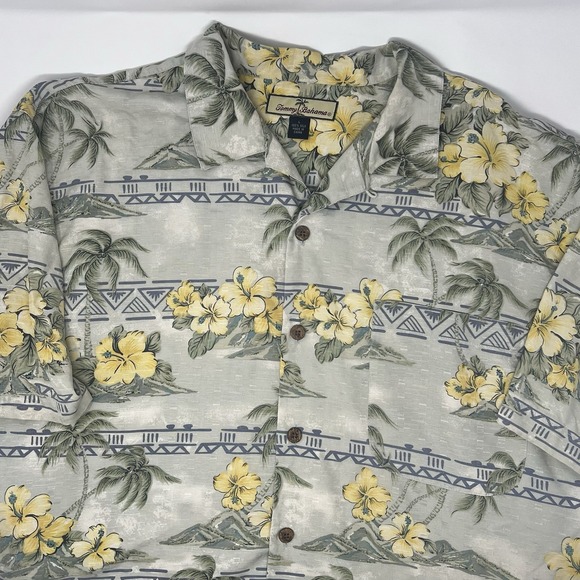Tommy Bahama Other - Tommy Bahama Large Yellow Hibiscus Palm Tree Tropical Silk Button Up Camp Shirt